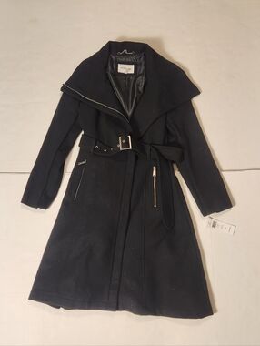 NWT BCBG BCBGeneration WoolBlend Black Belted Asymmetrical Zip Coat Medium M